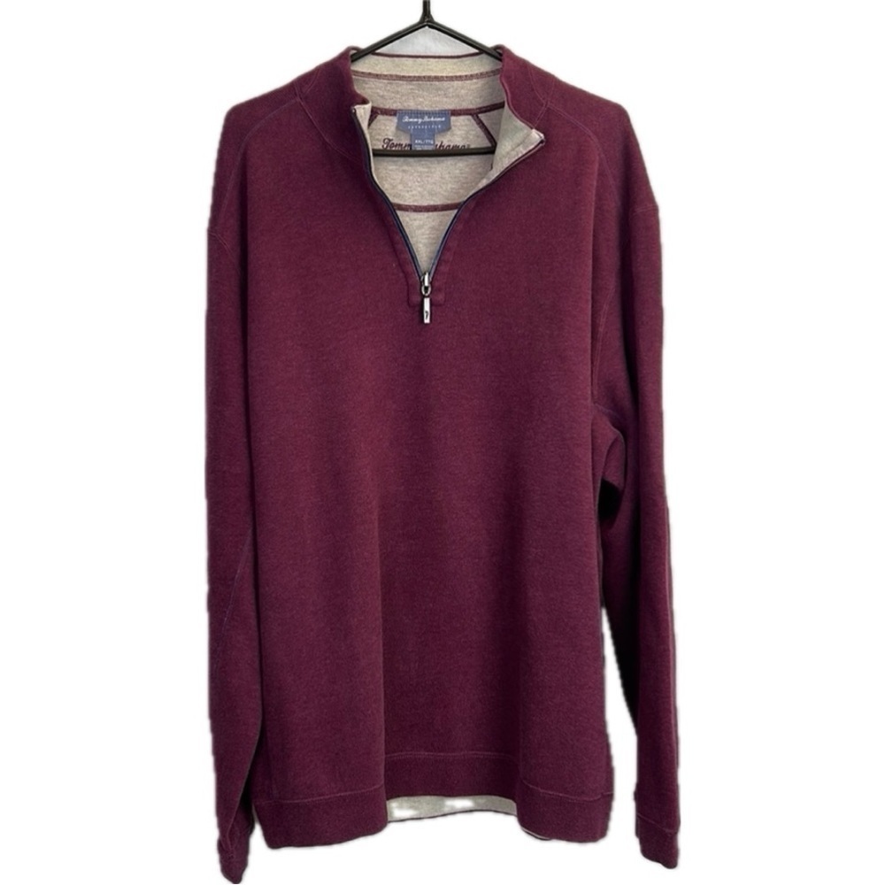 Tommy Bahama Men’s Maroon Tan Quarter-Zip Reversible Long Sleeve Sweater